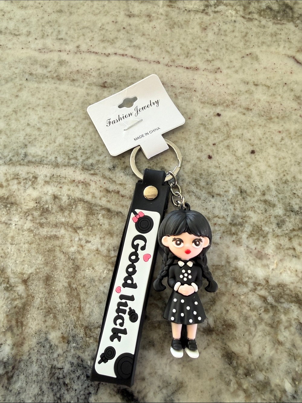 Fashion Jewelry Black and White 'Good Luck' Doll Keychain